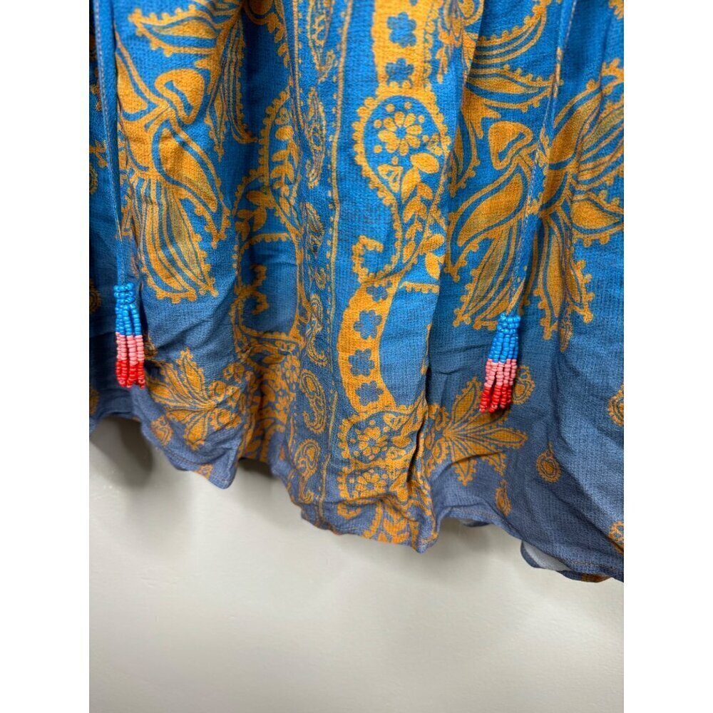 Anthropologie Farm Rio Puff-Sleeve Blouse Beaded Tassels Size M NWT - Picture 7 of 8